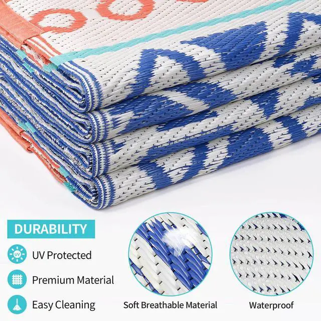 Alt view image 5 of 7 - Outdoor Rugs Patio Camping Waterproof - 5x8 Plastic Straw Patio Rug Portable for Campers, Outside RVs Mat, Outdoor Area Carpet for Patios Clearance, Backyard Porch, Balcony, Picnic