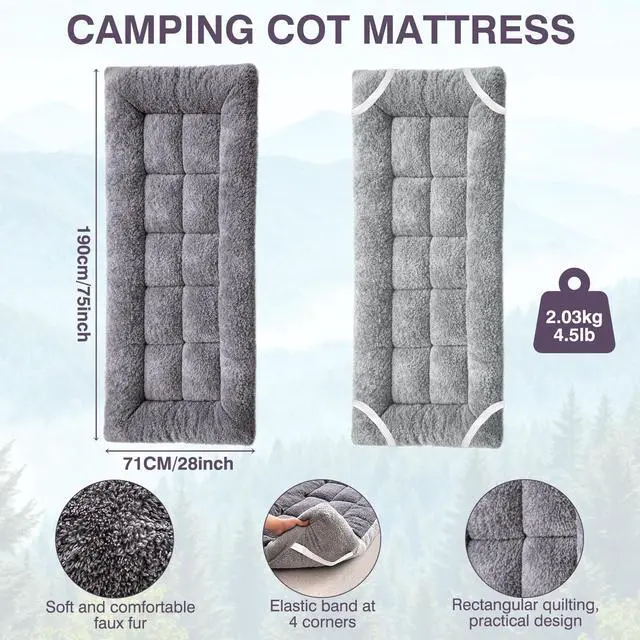 Alt view image 5 of 7 - Thick Camping Sleeping Pad - Soft Lamb Fluff Camping Cot Pads for Adults, Lightweight Foldable Sleeping Mat, Non-Slip Camping Mattress Pad for Travel Backpacking Hiking Car Tent Home Office Nap
