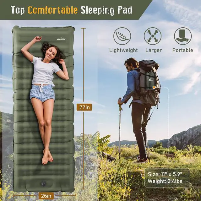 Alt view image 2 of 7 - CumbreX Single Sleeping Pad for Camping, 4.7" Ultra-Thick Inflatable Camping Sleeping Pad with Built-in Foot Pump & Quick Inflation, Portable Camping Sleeping Mat for Backpacking Hiking Tent