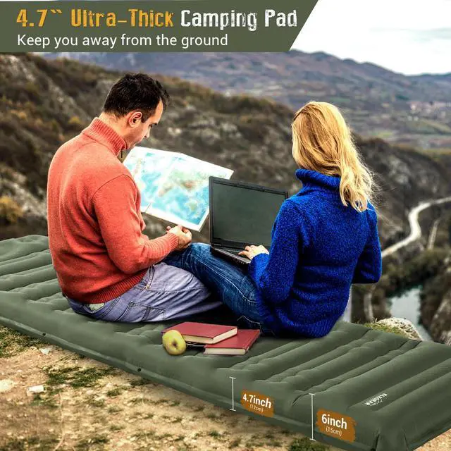 Alt view image 3 of 7 - CumbreX Single Sleeping Pad for Camping, 4.7" Ultra-Thick Inflatable Camping Sleeping Pad with Built-in Foot Pump & Quick Inflation, Portable Camping Sleeping Mat for Backpacking Hiking Tent