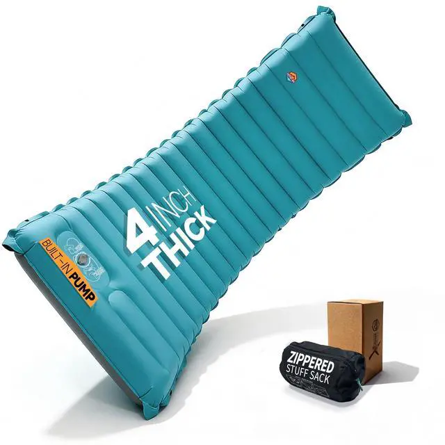 Main image of Inflatable Camping Sleeping Pad, 4-Inch Thick Full Air Support, No Bottoming Out for Side Sleepers, Camping & Backpacking Mattress with Built-in Foot Pump, Durable & Compact Airlive2000