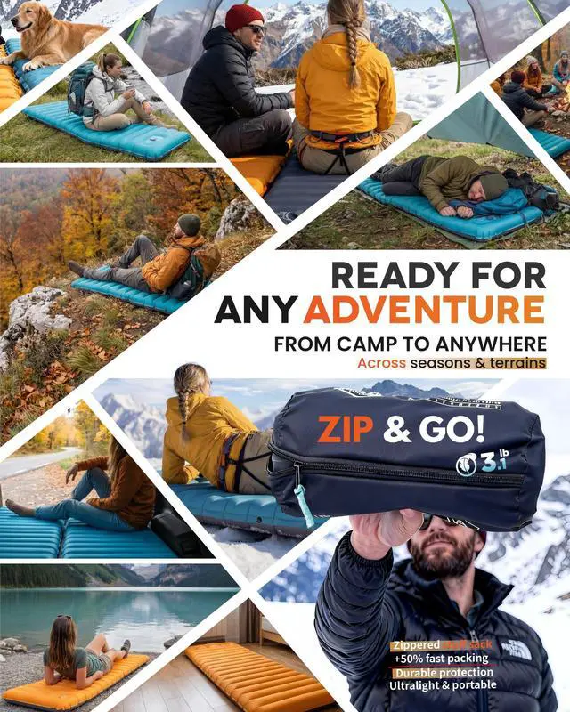 Alt view image 6 of 7 - Inflatable Camping Sleeping Pad, 4-Inch Thick Full Air Support, No Bottoming Out for Side Sleepers, Camping & Backpacking Mattress with Built-in Foot Pump, Durable & Compact Airlive2000