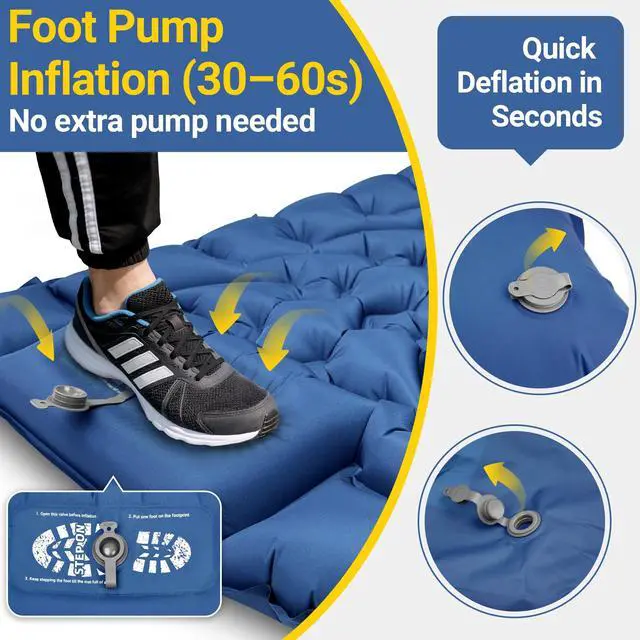 Alt view image 3 of 7 - Sleeping Pad, Backpacking Camping Pad with Built-in Pillow and Foot Pump, 4in Thick Compact Camping mat for Hiking Tent Road Trip Car Camp Travel Gear