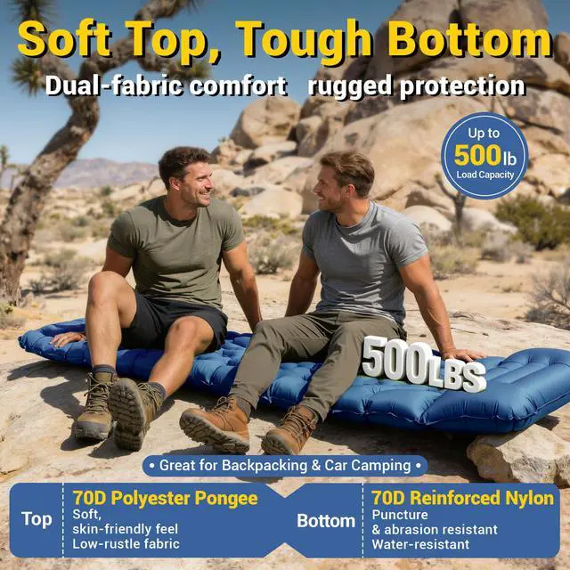 Alt view image 4 of 7 - Sleeping Pad, Backpacking Camping Pad with Built-in Pillow and Foot Pump, 4in Thick Compact Camping mat for Hiking Tent Road Trip Car Camp Travel Gear