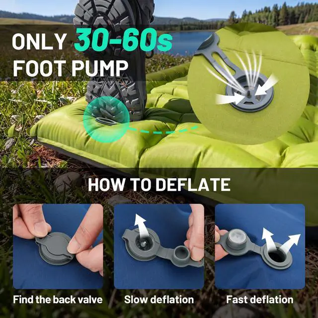 Alt view image 7 of 7 - Inflatable Sleeping Pad for Camping - 4.7" Extra Thick Inflating Camping Mattress with Pillow Built-in Foot Pump - Compact Portable Sleeping Mat for Backpacking Hiking Traveling Tent Beach
