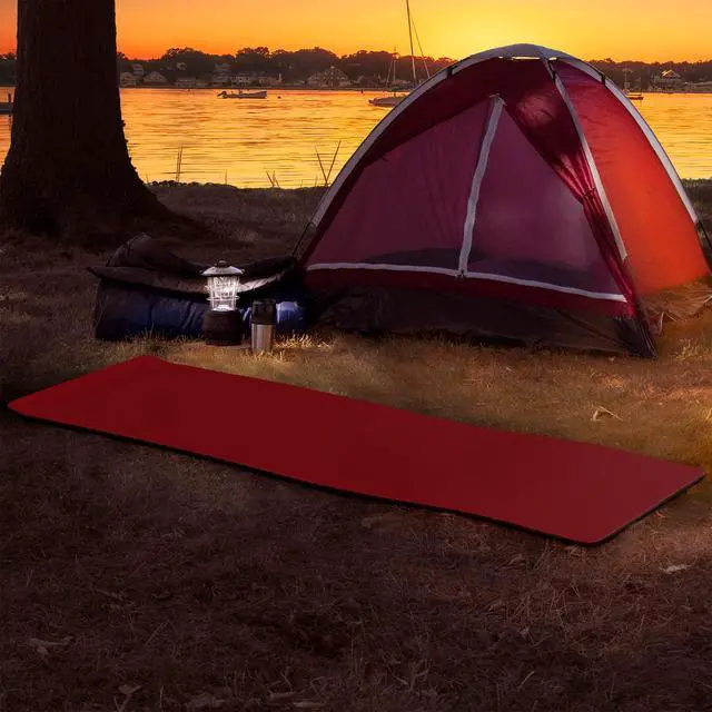 Alt view image 5 of 7 - Foam Sleep Pad - 0.50in Thick Non-Slip, Lightweight, Waterproof Camping Mat with Carry Handle for Cots, Hiking or Sleepovers by Outdoors (Red)