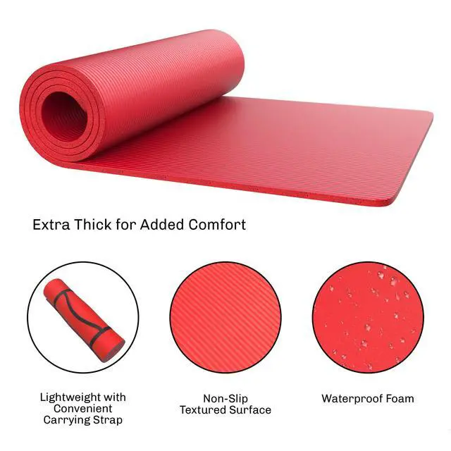 Alt view image 2 of 7 - Foam Sleep Pad - 0.50in Thick Non-Slip, Lightweight, Waterproof Camping Mat with Carry Handle for Cots, Hiking or Sleepovers by Outdoors (Red)