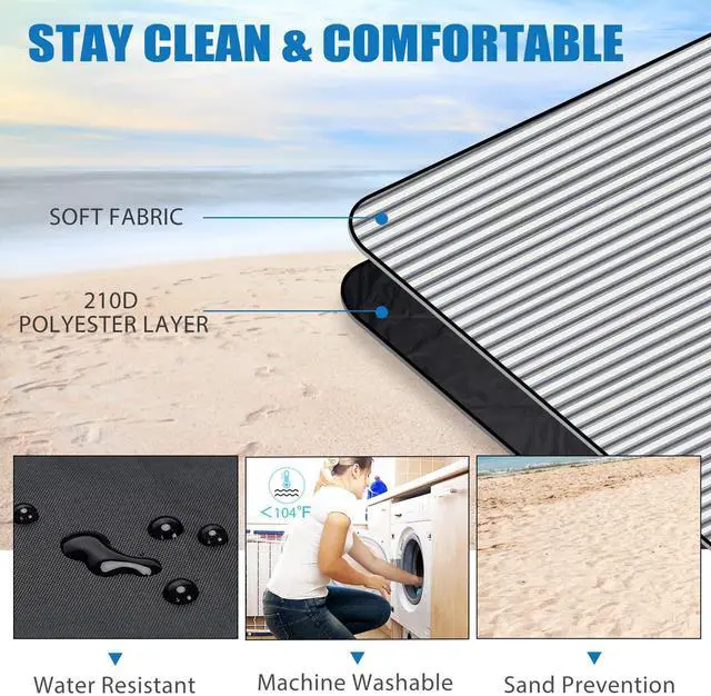 Alt view image 4 of 7 - Waterproof Picnic Blanket Portable with Carry Strap for Beach Mat or Family Outdoor Camping Party (Berry Blue)