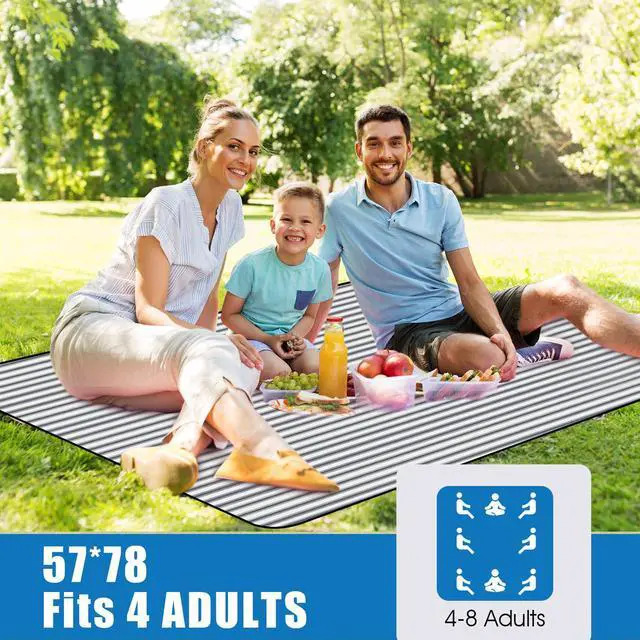 Alt view image 2 of 7 - Waterproof Picnic Blanket Portable with Carry Strap for Beach Mat or Family Outdoor Camping Party (Berry Blue)