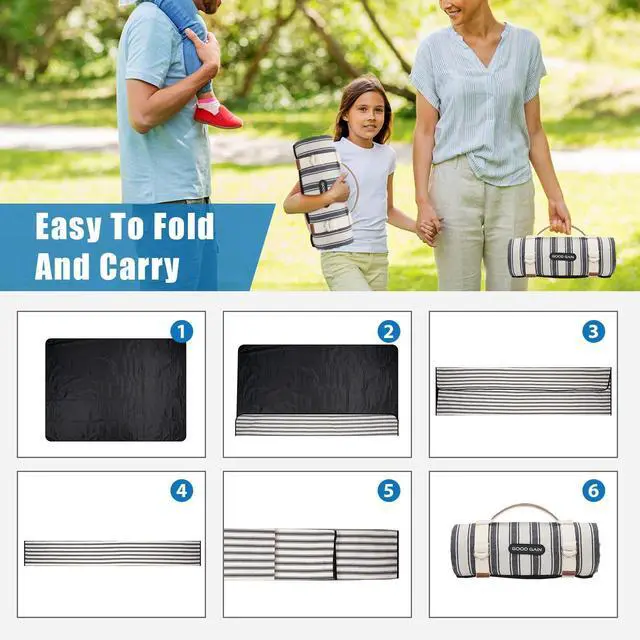 Alt view image 6 of 7 - Waterproof Picnic Blanket Portable with Carry Strap for Beach Mat or Family Outdoor Camping Party (Berry Blue)