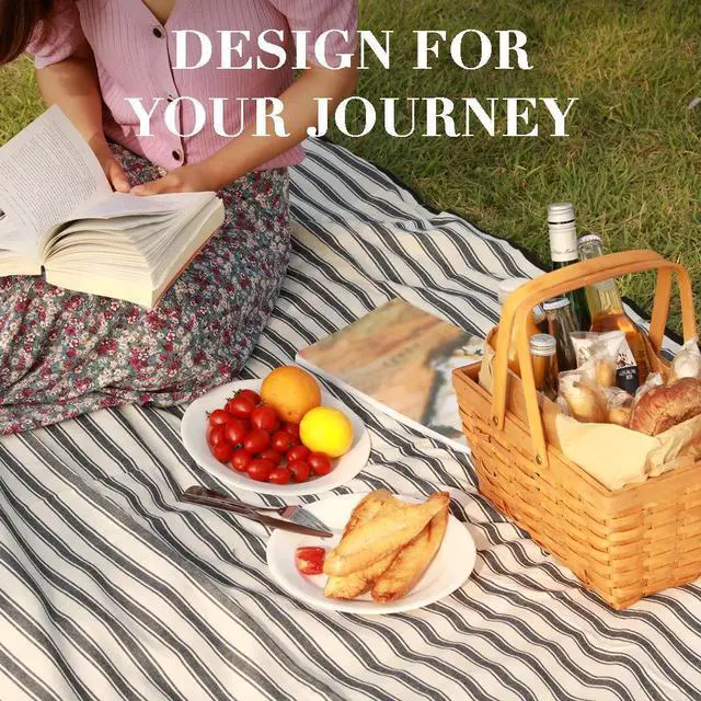 Alt view image 7 of 7 - Waterproof Picnic Blanket Portable with Carry Strap for Beach Mat or Family Outdoor Camping Party (Berry Blue)
