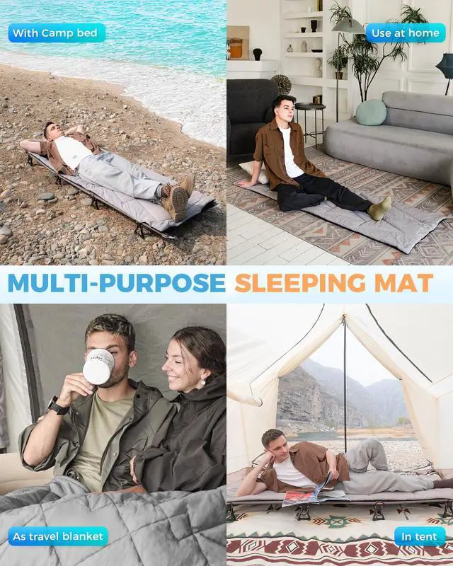 Alt view image 7 of 7 - Cot Mattress, Soft Portable Sleeping Mat, Lightweight Non-Slip Comfortable Camping Pad with Elastic Straps for Camping Cot Mattress Topper Travelling Hiking & RV Bunk