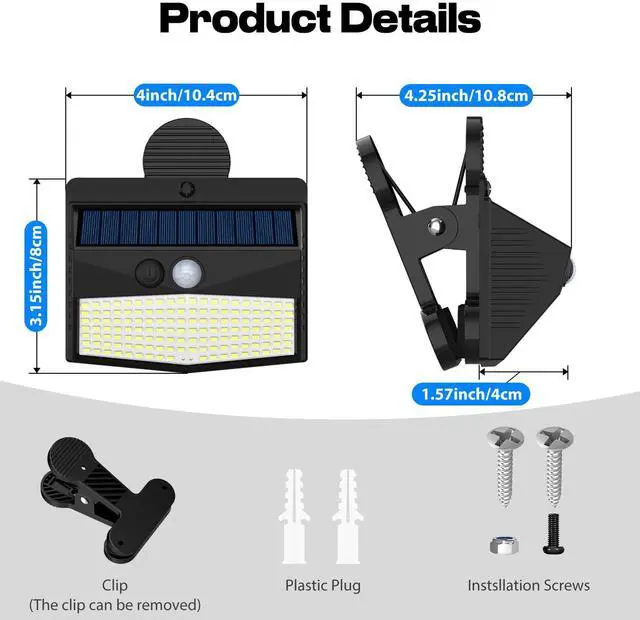 Alt view image 6 of 7 - 2 Pack 138 LED Clip On Solar Lights Outdoor, Motion Sensor Lights with 3 Modes, Solar Security Light Waterproof for Outside Fence, Deck, Gutter, Camping