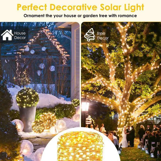 Alt view image 3 of 7 - Extra-Long 144FT Solar String Lights for Outside, 2 Pack 400LED Solar Fairy Lights Outdoor Waterproof, Copper Wire with 8 Modes Solar Twinkle Lights for Tree Garden Party Patio Xmas Decor (Warm White)