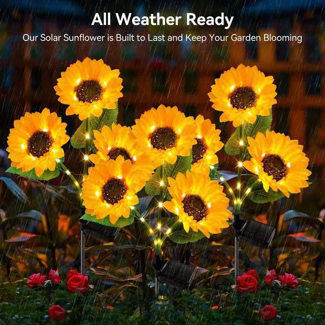 Alt view image 3 of 7 - Solar Lights Outdoor Garden Decor - Upgraded 3 Pack Solar Garden Lights with 9 Bigger Sunflower Lights, Solar Flowers Outdoor Waterproof for Flower Bed Yard Decor, Gift for Women Mom Grandma