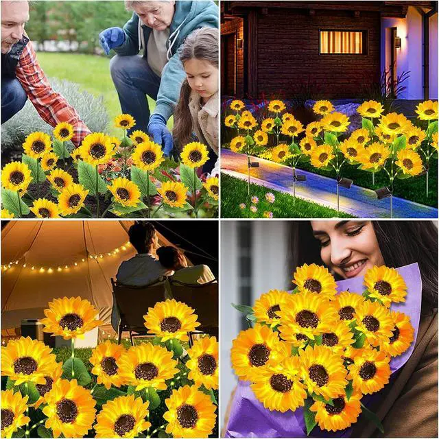 Alt view image 6 of 7 - Solar Lights Outdoor Garden Decor - Upgraded 3 Pack Solar Garden Lights with 9 Bigger Sunflower Lights, Solar Flowers Outdoor Waterproof for Flower Bed Yard Decor, Gift for Women Mom Grandma
