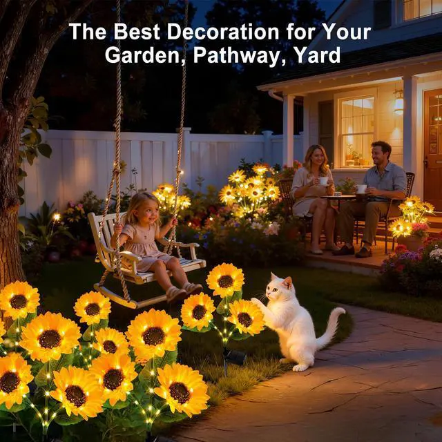 Alt view image 7 of 7 - Solar Lights Outdoor Garden Decor - Upgraded 3 Pack Solar Garden Lights with 9 Bigger Sunflower Lights, Solar Flowers Outdoor Waterproof for Flower Bed Yard Decor, Gift for Women Mom Grandma