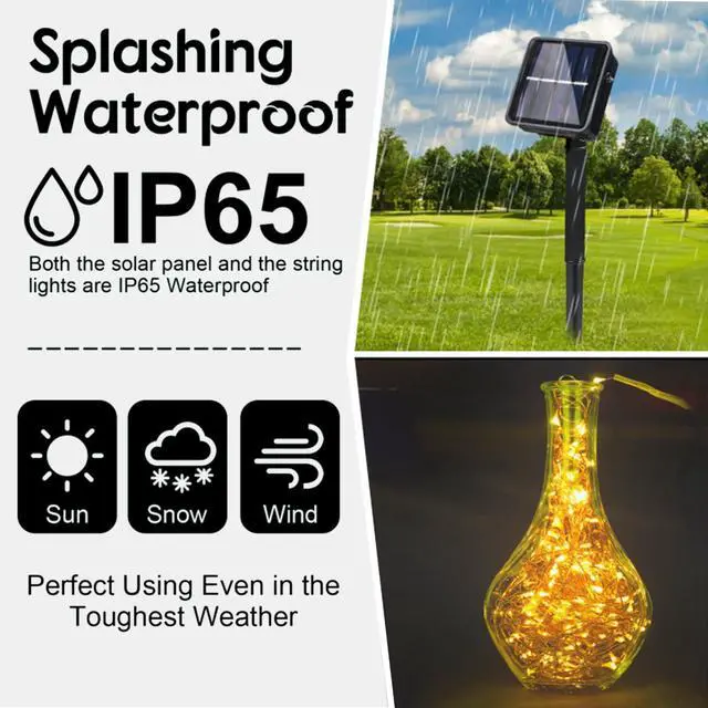 Alt view image 6 of 7 - 2 Pack Total 200 LED 66FT Solar Powered Copper Wire String Lights Outdoor, Waterproof, 8 Modes Fairy Lights for Garden, Patio, Party, Yard, Christmas (Warm White)
