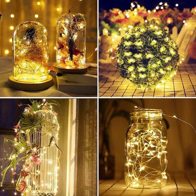 Alt view image 4 of 7 - 2 Pack Total 200 LED 66FT Solar Powered Copper Wire String Lights Outdoor, Waterproof, 8 Modes Fairy Lights for Garden, Patio, Party, Yard, Christmas (Warm White)