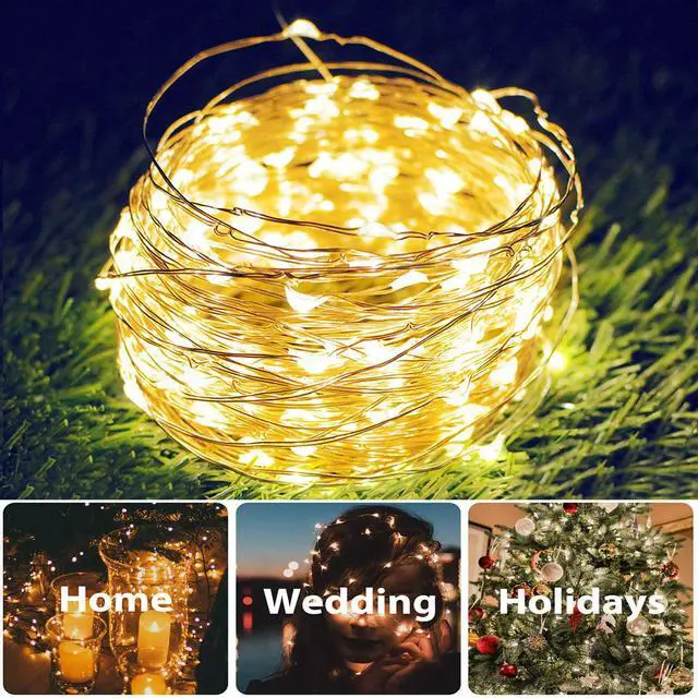 Alt view image 3 of 7 - 2 Pack Total 200 LED 66FT Solar Powered Copper Wire String Lights Outdoor, Waterproof, 8 Modes Fairy Lights for Garden, Patio, Party, Yard, Christmas (Warm White)