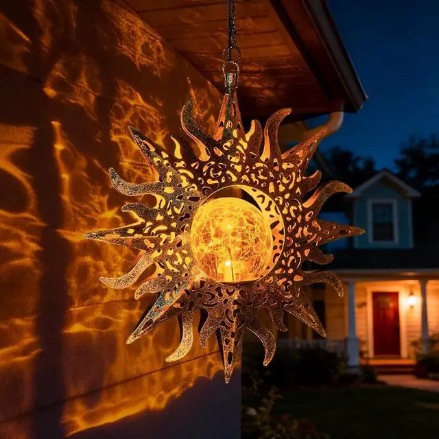 Main image of Solar Lights Outdoor Garden Decor Hanging Lanterns Decoration Metal Sunflower Gifts Waterproof for Yard Clearance Front Porch Lawn Driveway Patio Backyard Pathway Gardening Gift