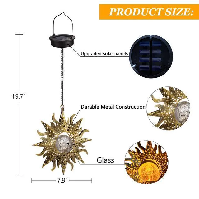 Alt view image 2 of 7 - Solar Lights Outdoor Garden Decor Hanging Lanterns Decoration Metal Sunflower Gifts Waterproof for Yard Clearance Front Porch Lawn Driveway Patio Backyard Pathway Gardening Gift