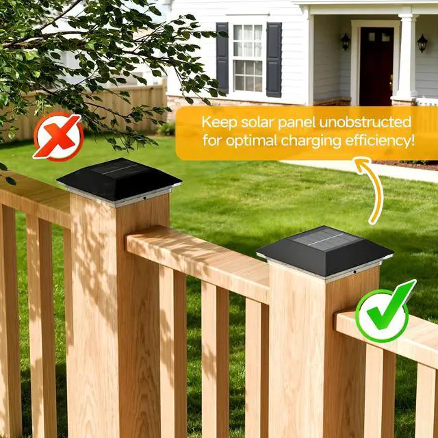Alt view image 7 of 7 - 4 Pack Solar Post Cap Lights Outdoor - 3 Lighting Modes Waterproof LED Solar Post Lights Fit 3.5×3.5 Wood/4×4 Vinyl Fence Deck Posts, Black
