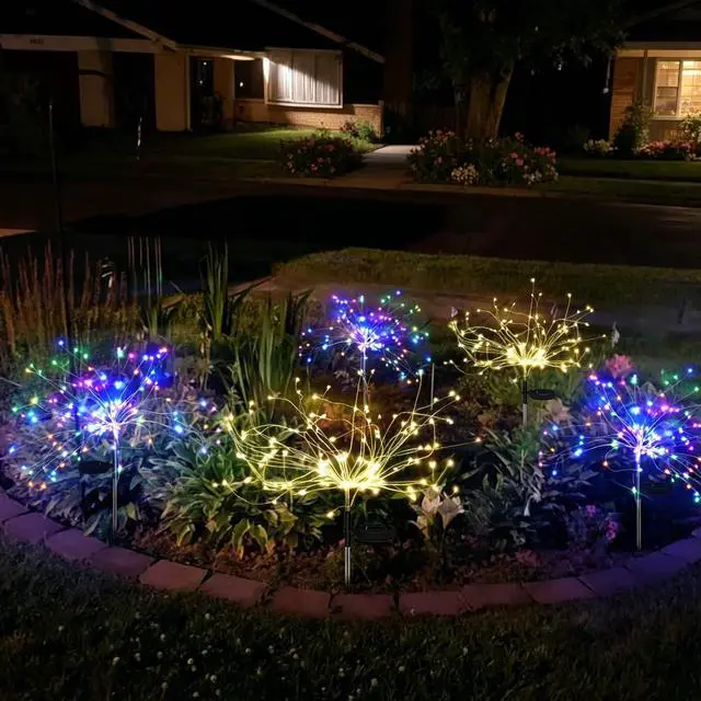 Alt view image 2 of 7 - 2 Pack Solar Garden Lights Total 240 LED - Waterproof Firework Starburst Outdoor Lights with 8 Mode, Solar Powered Flower Firework Light for Garden, Pathway, Patio, Yard, Flowerbed Decor