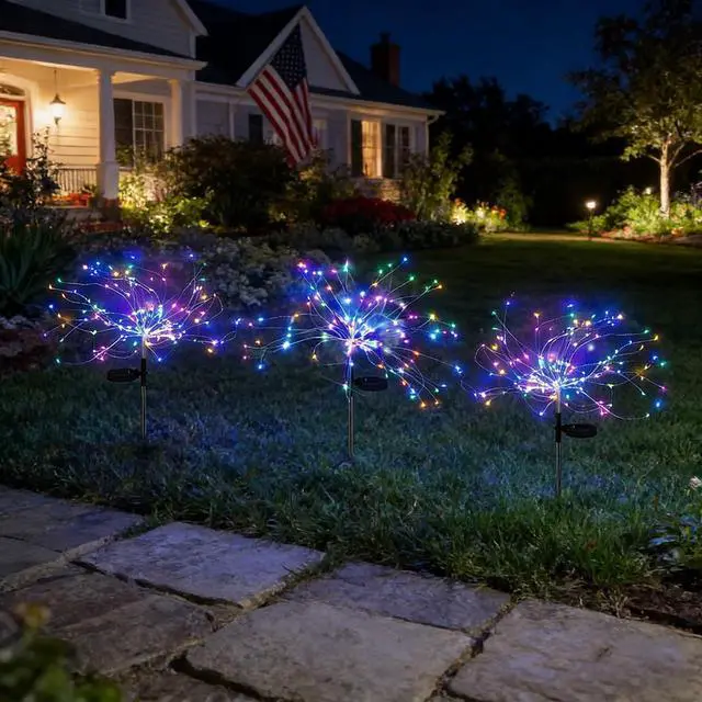 Alt view image 7 of 7 - 2 Pack Solar Garden Lights Total 240 LED - Waterproof Firework Starburst Outdoor Lights with 8 Mode, Solar Powered Flower Firework Light for Garden, Pathway, Patio, Yard, Flowerbed Decor