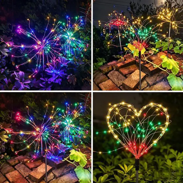 Alt view image 3 of 7 - 2 Pack Solar Garden Lights Total 240 LED - Waterproof Firework Starburst Outdoor Lights with 8 Mode, Solar Powered Flower Firework Light for Garden, Pathway, Patio, Yard, Flowerbed Decor