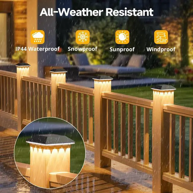 Alt view image 3 of 7 - 4 Pack Solar Post Cap Lights Outdoor - 3 Lighting Modes Waterproof LED Solar Post Lights Fit 3.5×3.5 Wood/4×4 Vinyl Fence Deck Posts, Black