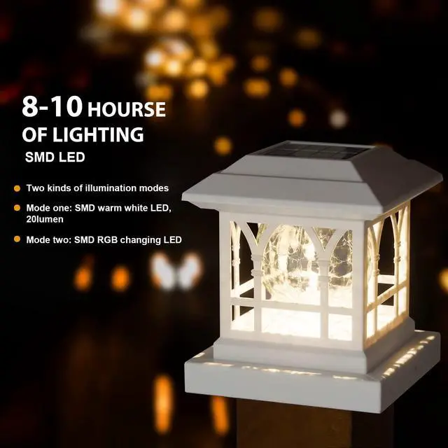 Alt view image 6 of 7 - Solar Post Cap Lights, Warm White & RGB Automatic Cycling, Cracked Glass Bulb, 20 Lumens lP65 Waterproof Fit 3.6x3.6 4x4 4.5x4.5 5x5 Wood Fence Post Solar Powered Lights White (1 Pack)