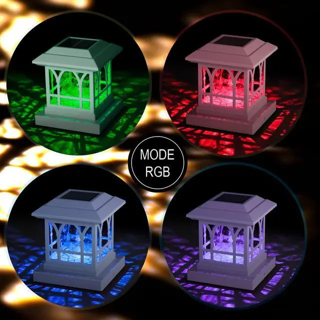 Alt view image 3 of 7 - Solar Post Cap Lights, Warm White & RGB Automatic Cycling, Cracked Glass Bulb, 20 Lumens lP65 Waterproof Fit 3.6x3.6 4x4 4.5x4.5 5x5 Wood Fence Post Solar Powered Lights White (1 Pack)