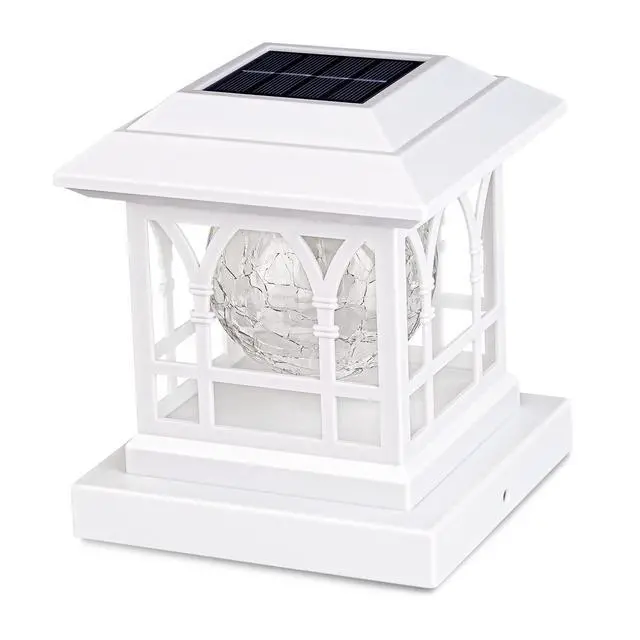Main image of Solar Post Cap Lights, Warm White & RGB Automatic Cycling, Cracked Glass Bulb, 20 Lumens lP65 Waterproof Fit 3.6x3.6 4x4 4.5x4.5 5x5 Wood Fence Post Solar Powered Lights White (1 Pack)