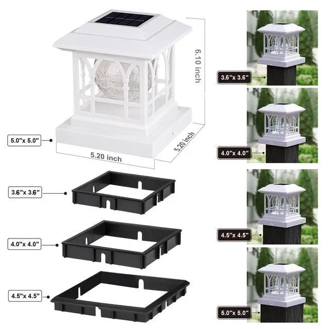 Alt view image 4 of 7 - Solar Post Cap Lights, Warm White & RGB Automatic Cycling, Cracked Glass Bulb, 20 Lumens lP65 Waterproof Fit 3.6x3.6 4x4 4.5x4.5 5x5 Wood Fence Post Solar Powered Lights White (1 Pack)