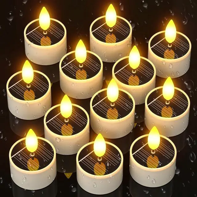 Main image of Solar Tea Lights Outdoor Waterproof, 12 pcs 1.5" D x 2.1" Reusable Dusk to Dawn Flickering Small LED Tealight Candles, Flameless Votive Candle for Lanterns Patio Garden Camping Décor
