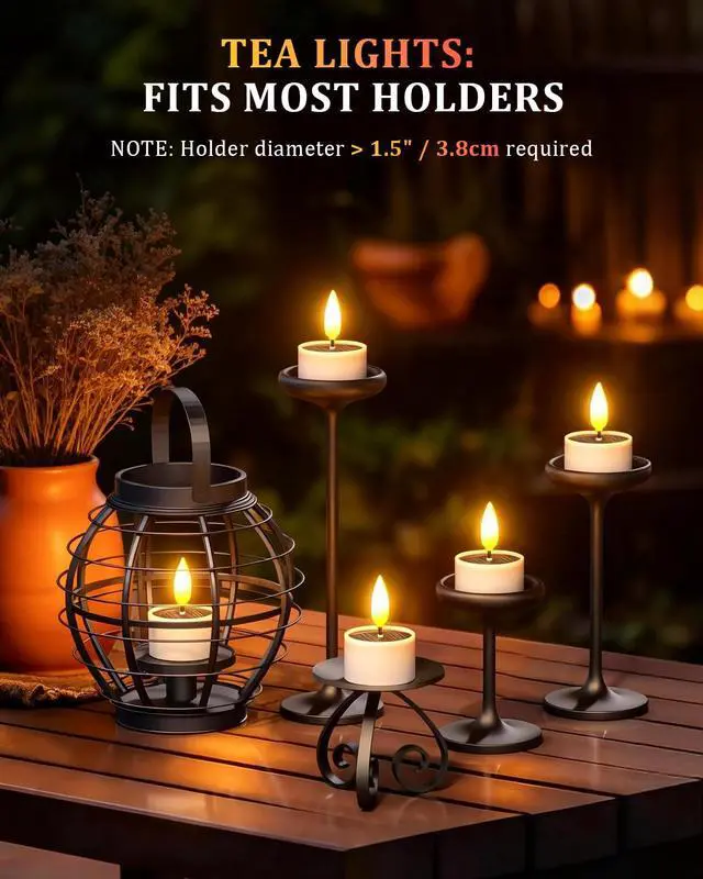 Alt view image 4 of 7 - Solar Tea Lights Outdoor Waterproof, 12 pcs 1.5" D x 2.1" Reusable Dusk to Dawn Flickering Small LED Tealight Candles, Flameless Votive Candle for Lanterns Patio Garden Camping Décor