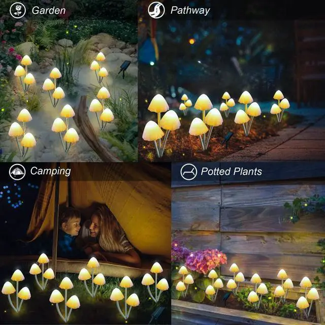 Alt view image 4 of 7 - Solar Mushroom Lights for Outside, 6Pack 18 LED Mushrooms with 8 Lighting Modes, Unique Mushroom Garden Decor Gifts, Cute Mushroom Solar Lights Outdoor Garden for Path,Landscape,Yard,Patio,Lawn Decor