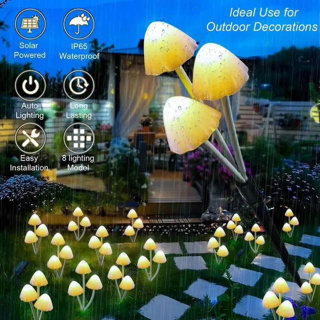 Alt view image 3 of 7 - Solar Mushroom Lights for Outside, 6Pack 18 LED Mushrooms with 8 Lighting Modes, Unique Mushroom Garden Decor Gifts, Cute Mushroom Solar Lights Outdoor Garden for Path,Landscape,Yard,Patio,Lawn Decor