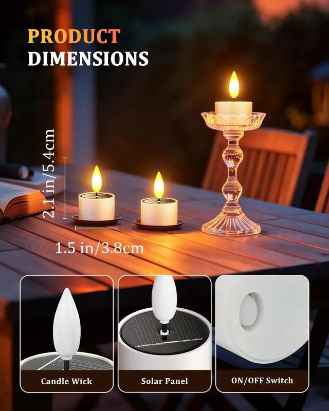 Alt view image 6 of 7 - Solar Tea Lights Outdoor Waterproof, 12 pcs 1.5" D x 2.1" Reusable Dusk to Dawn Flickering Small LED Tealight Candles, Flameless Votive Candle for Lanterns Patio Garden Camping Décor