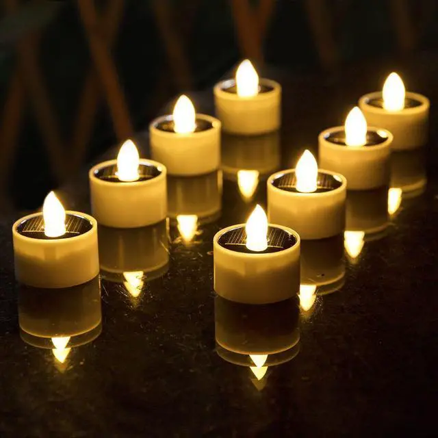 Main image of Solar Tea Lights Outdoor Waterproof, 8pcs Rechargeable Dusk to Dawn Little Solar Votive Candles, Flameless Flickering Small Light for Lantern Window DIY Chandelier Patio Deck Garden Decor (Warm White)