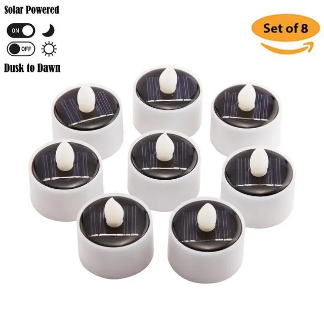 Alt view image 2 of 7 - Solar Tea Lights Outdoor Waterproof, 8pcs Rechargeable Dusk to Dawn Little Solar Votive Candles, Flameless Flickering Small Light for Lantern Window DIY Chandelier Patio Deck Garden Decor (Warm White)