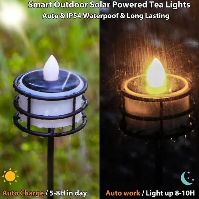 Alt view image 3 of 7 - Solar Tea Lights Outdoor Waterproof, 8pcs Rechargeable Dusk to Dawn Little Solar Votive Candles, Flameless Flickering Small Light for Lantern Window DIY Chandelier Patio Deck Garden Decor (Warm White)