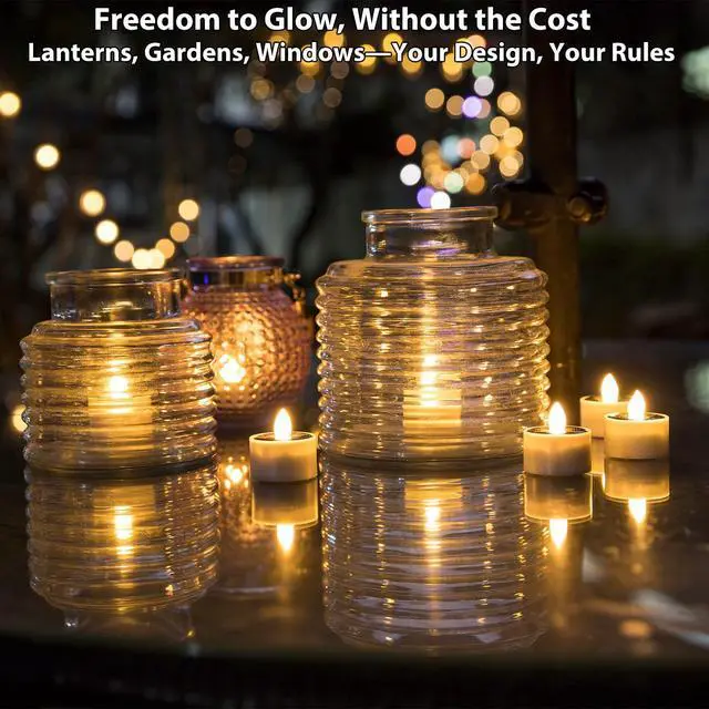 Alt view image 6 of 7 - Solar Tea Lights Outdoor Waterproof, 8pcs Rechargeable Dusk to Dawn Little Solar Votive Candles, Flameless Flickering Small Light for Lantern Window DIY Chandelier Patio Deck Garden Decor (Warm White)