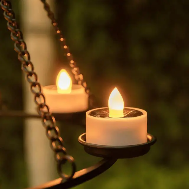Alt view image 7 of 7 - Solar Tea Lights Outdoor Waterproof, 8pcs Rechargeable Dusk to Dawn Little Solar Votive Candles, Flameless Flickering Small Light for Lantern Window DIY Chandelier Patio Deck Garden Decor (Warm White)