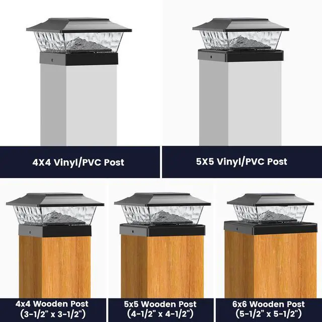 Alt view image 6 of 6 - Solar Post Lights Outdoor 12 LEDs 4 Modes Post Cap Light for 4x4 5x5 6x6 Wooden Vinyl Deck Fence Posts Garden Patio Decor, Warm/Cool White Dynamic Lighting (1 Pack, Black)