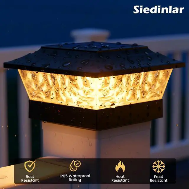 Alt view image 5 of 6 - Solar Post Lights Outdoor 12 LEDs 4 Modes Post Cap Light for 4x4 5x5 6x6 Wooden Vinyl Deck Fence Posts Garden Patio Decor, Warm/Cool White Dynamic Lighting (1 Pack, Black)