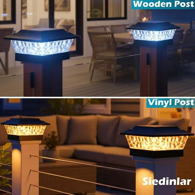 Alt view image 4 of 6 - Solar Post Lights Outdoor 12 LEDs 4 Modes Post Cap Light for 4x4 5x5 6x6 Wooden Vinyl Deck Fence Posts Garden Patio Decor, Warm/Cool White Dynamic Lighting (1 Pack, Black)