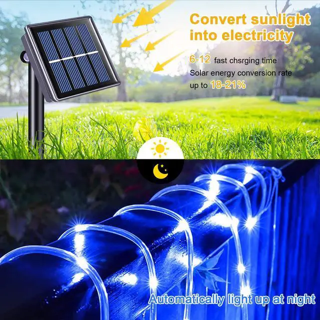Alt view image 4 of 7 - 200 LED Pool Accessories Solar Rope Lights Outdoor, 72ft IP 65 Outdoor Waterproof Solar Pool Lights with 8 Modes, Blue Solar Christmas Lights for Trampoline Fence Yard Walkway Christmas