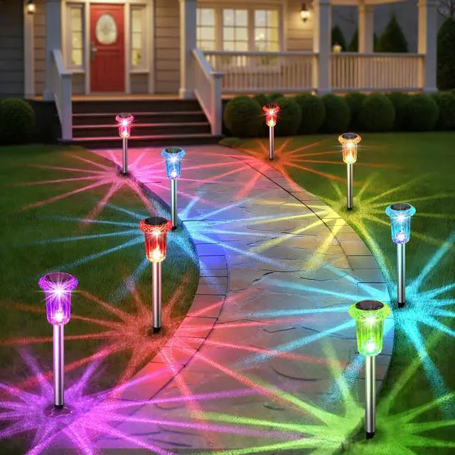 Main image of Solar Outdoor Lights, 10 Pack Solar Pathway Lights Outdoor Waterproof, Stainless Steel Stake Lighting for Garden Yard Path Walkway Driveway Patio Lawn Outside Decor,Color Changing